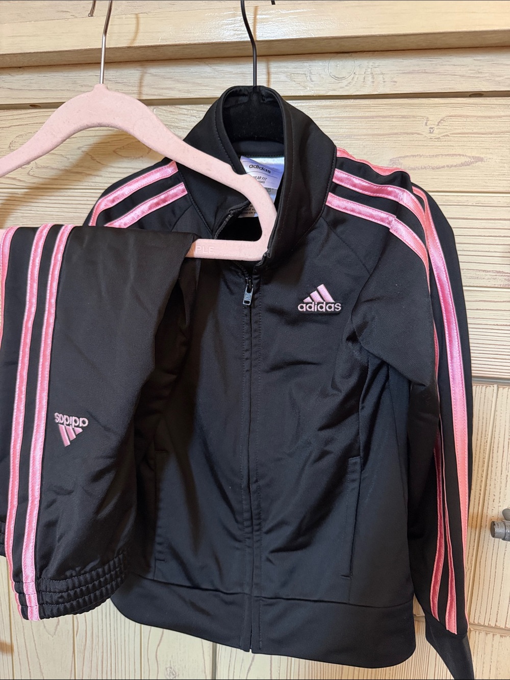 Adidas Black with Pink Stripe Accents matching set toddler size 4